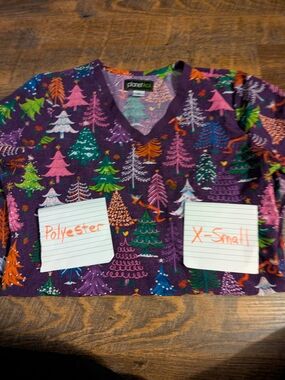 Purple Holiday Tree Scrub Top - X-Small